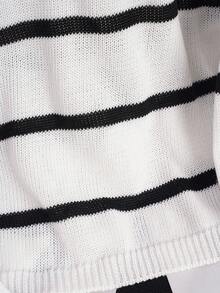 SHEIN Unity New Arrival Round Neck Black & White Striped Lantern Sleeve Backless Bowknot Fashionable Urban Sexy Women Sweater Fall Winter Cloth For Women - Black and White - View 4