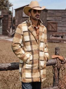 Manfinity Nomadique Men's Loose Fit Plaid Patched Pocket Drop Shoulder Overcoat Going Out Casual Color Block Overcoat, Fall/Winter - Multicolor - View 6