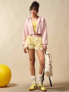 VARSIVA Women's Solid Color Casual Cropped Hooded Sporty Jacket Workout Sets Women Sport Sets Activewear Sets Women - Pink - View 4