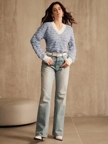 Anewsta 女士浅蓝色纹理毛衣，冬季时尚设计 - 淺藍色 - 查看 7