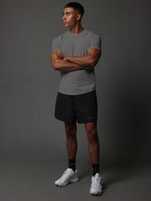 SUMWON 优质性能训练 T 恤运动健身上衣吸湿排汗健身房锻炼健身跑步运动服装反光细节透气舒适 - 深灰色 - 查看 3