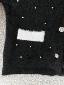 GlowEve 黑色 V 领串珠撞色袖口柔软亲肤耐用抗起球毛衣开衫，厚实但不笨重，女士必备冬季夹克 - 黑色 - 查看 7