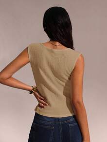 SHEIN Forever 21 Top de Verão para Férias na Praia, Feira do Renascimento, Show Country, Estilo Y2K, Formatura, Saída, Festival de Música, Aeroporto, Páscoa, Boho, Dia das Mães, Formatura, Igreja, Mulheres, Decote Coração, Caqui