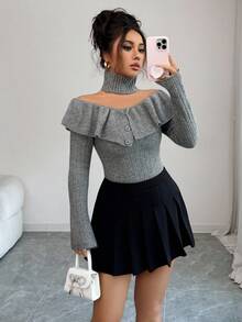 Elenzga Women's Halter Off Shoulder Ruffle Trim Sweater