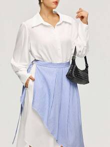 Calvaya Plus Size Women's New 2 In 1 Pleated Shirt Dress, Elegant For Commuting And Outings Fall Cloth For Women - Multicolor - View 7