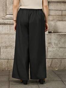 SHEIN LUNE Plus Size Women's Straight Leg Pants, Slimming, High Waist, Casual, Versatile - Black - View 2