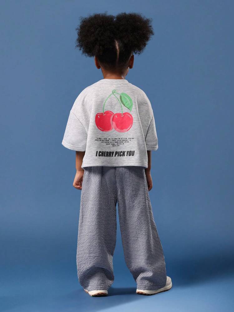 Oversized Cherry Sweatshirt With Gingham Check Pants