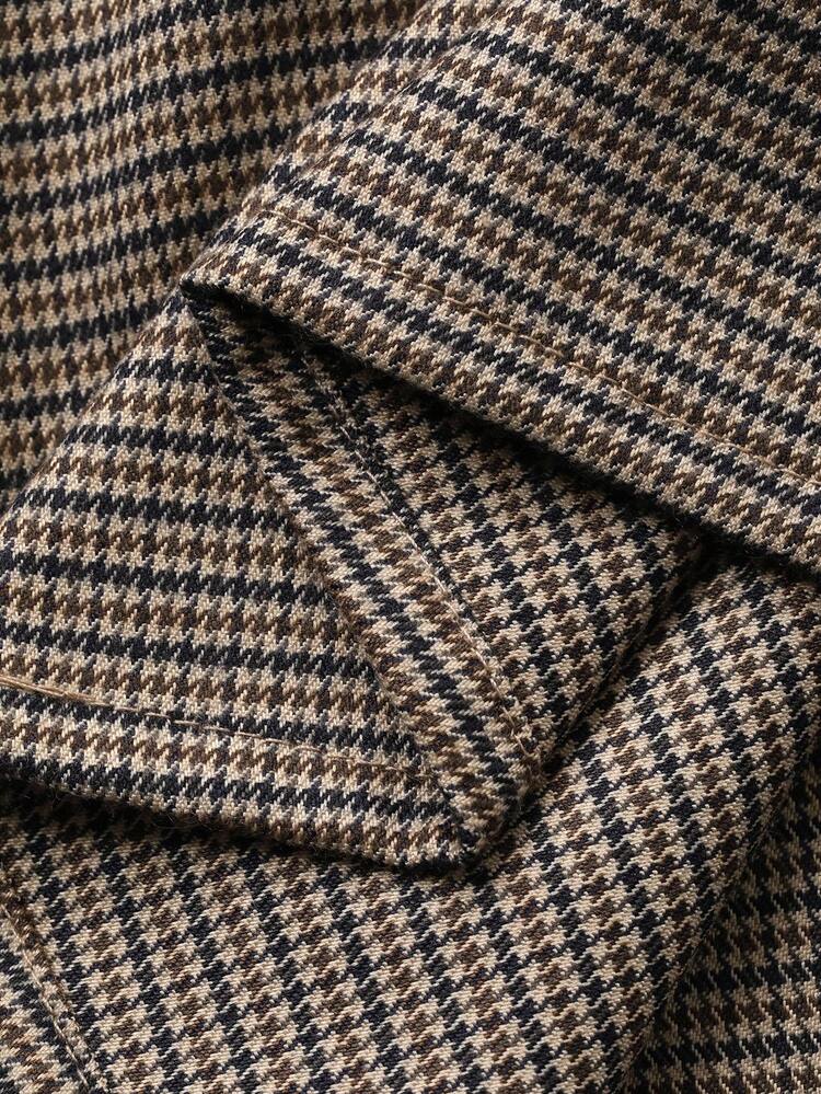 2pcs/Set Women Houndstooth Sleeveless Jacket & A-Line Skirt Casual Suit, Autumn/Winter