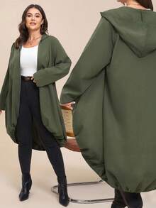 Comfylo 秋冬大码休闲纯色连帽夹克 - 軍綠色 - 查看 9