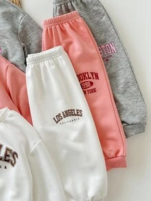 SHEIN 6件套女婴可爱字母印花长袖卫衣和松紧腰裤，秋冬 - 彩色 - 查看 6