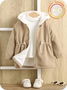 SHEIN Abrigo acolchado con capucha de manga larga para bebé/niño pequeño, chaqueta de invierno de forro polar grueso, diseño cómodo, casual, diario, elegante y minimalista, adecuado para interior, exterior, diario, deportes, juego, fiesta, sesión de fotos, festival, Halloween, Navidad, Año Nuevo - Albaricoque - Ver 5
