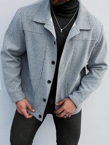 Manfinity CasualCool Plus Size Men's Fashionable Short Pea Jacket Coat For Autumn/Winter Men's Large-Size Woolen Jacket, Suitable For Going Out, Work, Travel, Party And Other Occasions It Is Great For Couples And Makes An Excellent Gift Idea For Boyfriends Or Husbands Or Friends Gray Tweed Jacket