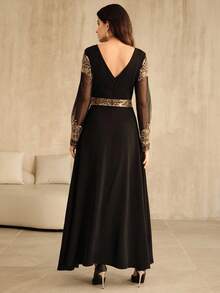 Anewsta 女士复古时尚假日套装，串珠亮片刺绣优雅派对连衣裙，适合秋季、冬季、新年、派对、婚礼等场合。 - 黑色 - 查看 2