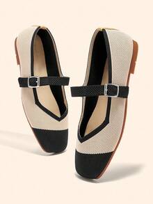 CUCCOO BASICS Zapatos planos de mujer con hebilla de metal a rayas rojas - Albaricoque - Ver 4