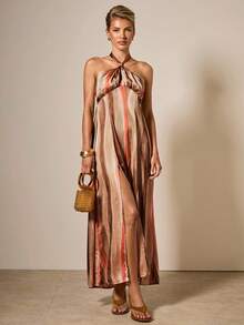 COSMINA 女式休闲开衩下摆露背系带连衣裙 - 彩色 - 查看 1