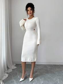 Selianne Women's Hollow Out Waist Bodycon Sweater Dress - Cream - View 4