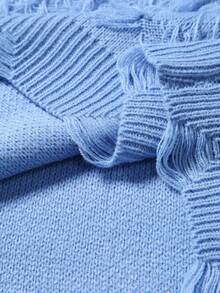 Manfinity EMRG 男士休闲宽松纯色圆领长袖毛衣，秋冬 - 藍色 - 查看 6