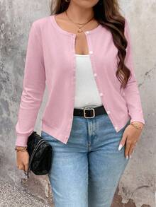 EMERY ROSE Áo khoác cardigan màu trơn đa năng thường ngày cỡ lớn - Hồng - Xem 1