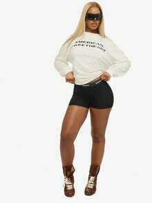 SUMWON WOMEN 女士高腰平角内裤，带logo饰带，弹性腰带，棉混纺弹力面料，家居服睡衣，贴身内衣，圣诞礼物 - 黑色 - 查看 4