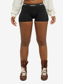 SUMWON WOMEN 女士高腰平角内裤，带logo饰带，弹性腰带，棉混纺弹力面料，家居服睡衣，贴身内衣，圣诞礼物 - 黑色 - 查看 8