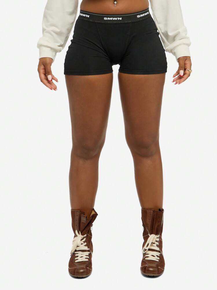 SUMWON WOMEN High Waisted Boyshort With Logo Band Elastic Waistband