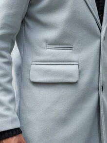 Calvornis 男士纯色口袋纽扣长袖大衣，秋季男士外套，灰色男士正装外套，灰色男士冬季外套 - 灰色 - 查看 7