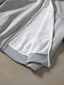 Manfinity Roghcode Manfinity Streetrush Men's Solid Color Hooded Casual Zip-Up Grey Jacket, Fall Winter - Light Grey - View 6