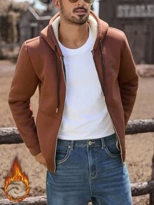 Manfinity Nomadique Men's Fashion Western Cowboy Style Casual Solid Color Denim Sweatshirt Sweatshirt, Fall Winter