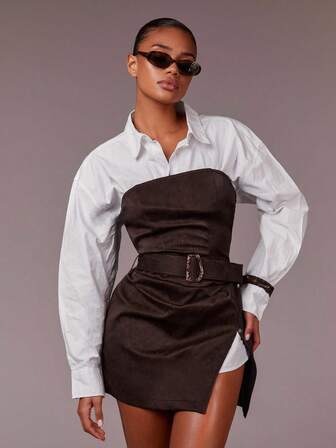 Athîral Miniklänning med slits och tubtopp i midjan för kvinnor, utan skjorta