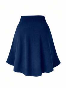 DreamSkyne 大码女式纯色半长伞裙喇叭裙黑色裙子女款黑色裙子 - 藏蓝色 - 查看 2