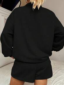 SHEIN EZwear Women's Loose Fit Pony Print Half Zip Sweatshirt, Suitable For Autumn/Winter,Fall - Black - View 2