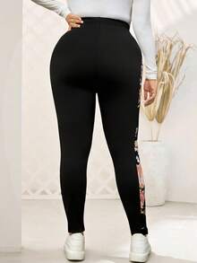 Rosumi Leggings de tallas grandes para mujer con parches estampados, pantalones ajustados - Negro - Ver 3