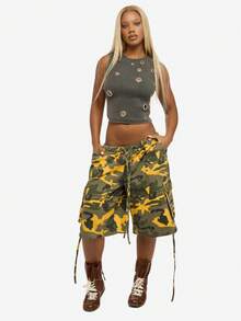 SUMWON WOMEN 棉质罗纹水洗背心，带孔眼细节索环，夏季节日休闲无袖 - 灰色 - 查看 5