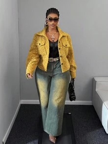 Maweii Plus Size Women's Casual Single-Breasted Pocket Long Sleeve Jacket, Elegant Design - Yellow - View 6