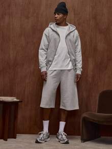 Musero Oversized Premium Boxy Double Pocket Jersey Double Zip Through Hooded Jacket Fall/Autumn Winter - Grey - View 3