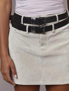 Athîral Women's Fashionable Versatile Commuter Khaki Mini Skirt With Belt,Workwear Skirt, PU Leathe Fabric, Autumn Women's Clothing, Office Clothing, Sexy Siren Clothing, Teacher's Day Clothing, Old Money Style Clothing, Suitable For Going Out, Work Formal Skirt, Business Casual Women's Clothing - Apricot - View 3