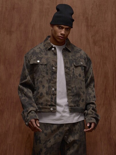 Musero Leopard Monogram Printed Denim Jacket Flap Pockets Button Through Detailing Fall/Autumn Winter