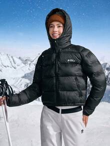 In My Nature Women's Letter Print Long Sleeve Zip-Up Hooded Sports Jacket, Winter - Black - View 3