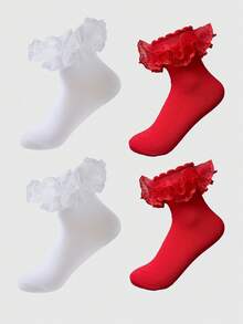 ROMWE Kawaii Women Crew Socks - White, red. - View 3