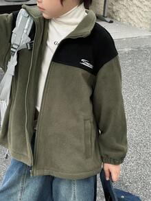 DAZY 男童休闲宽松字母刺绣夹克，秋季款 - 軍綠色 - 查看 3