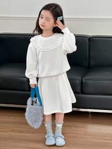 DAZY Young Girl Girls Cozy Knit Crew Neck Sweatshirt Set, Fall - White - View 9