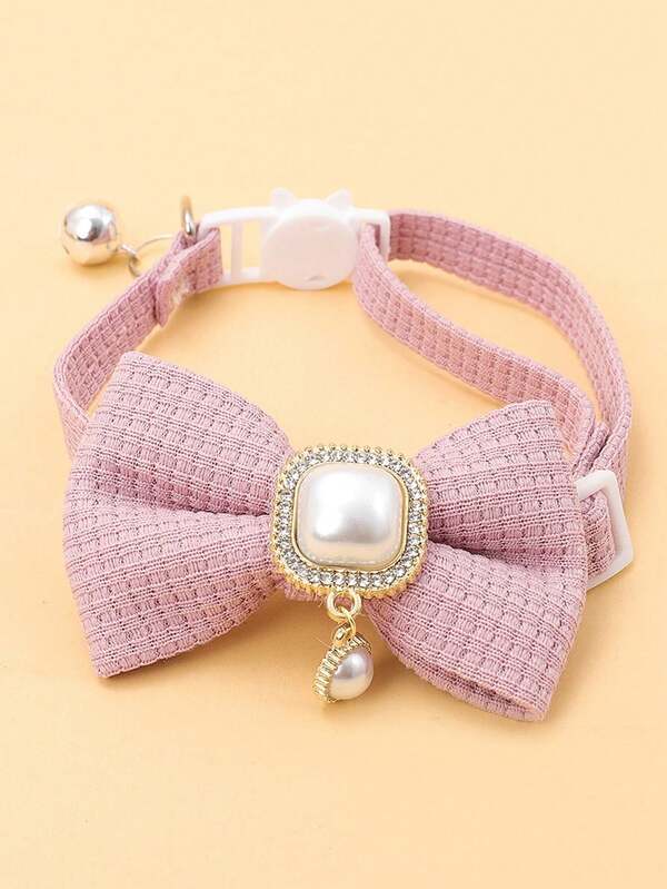 1pc Waffle Pet Collar Cute Bow Bell Cat Collar Vintage Pearl Pendant Dog Collar Accessories For Dogs And Cats Dress Up Accessories