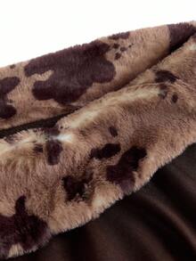 Shutterstock Y2Kool Women's Leopard Spot Print Faux Fur Oblique Shoulder Loose Long Sleeve Hoodie, Sexy Street Style Back To School, Autumn/Winter Y2K Party Coffee Brown Top Chocolate Brown Top Brown Top Women Stylish Collection New Year Off Shoulder Top Dark Brown Top - Brown - View 9