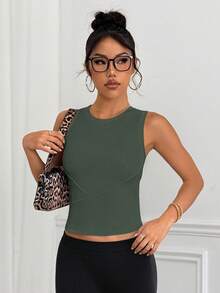 Easithlete 女式基本款简约瑜伽运动背心 - 軍綠色 - 查看 5