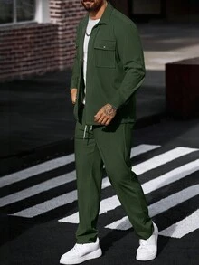 Manfinity CasualCool 2件套男士灯芯绒工作长袖衬衫和裤子，秋季服装