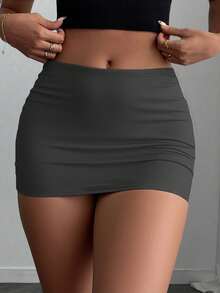 SHEIN Essnce Women Solid Color Bodycon Mini Skirt, Sexy - Grey - View 4