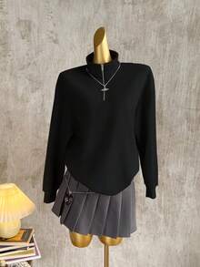 Attitoon Áo khoác nữ dáng rộng in hoa, cổ cao, khóa kéo nửa thân, chất liệu nhẹ, thích hợp cho mùa thu/đông. - màu đen - Xem 4