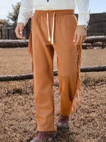 Manfinity Nomadique Quần dài thường ngày nam, quần dài tua rua INS Retro, vải da lộn, thích hợp mặc hàng ngày và dự tiệc, quà tặng thiết yếu cho bản thân hoặc bạn trai/chồng, Y2K, Thu Đông - màu nâu - Xem 6