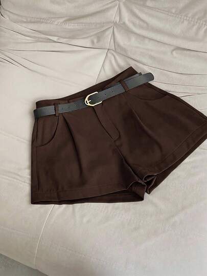 Airaco Women's Solid Color Pleated Pocket Loose Casual Versatile Shorts