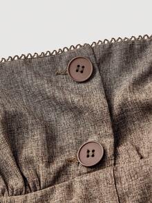 SHEIN MOD Women's Camel Sleeveless Waist Gathered A-Line Halter Dress